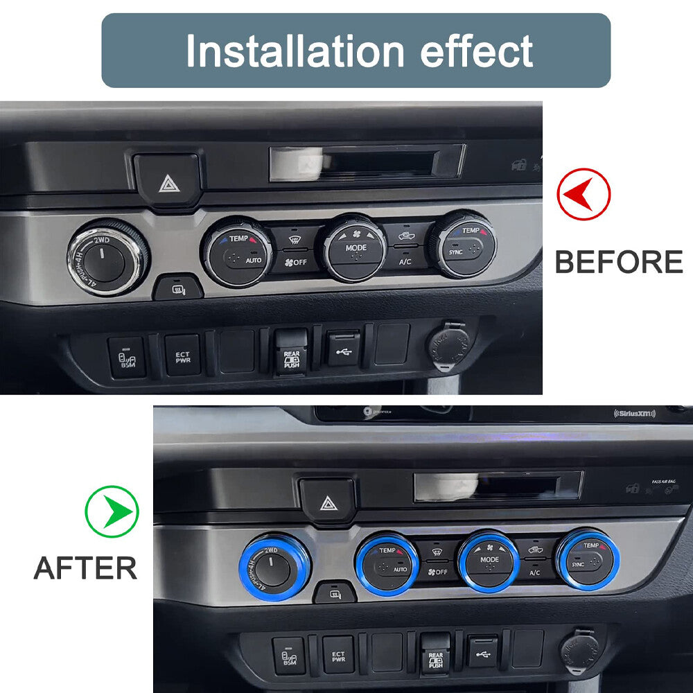 4Pcs AC Console 4WD Switch Knob Ring Cover Trim for Toyota Tacoma 2016-2020 Blue