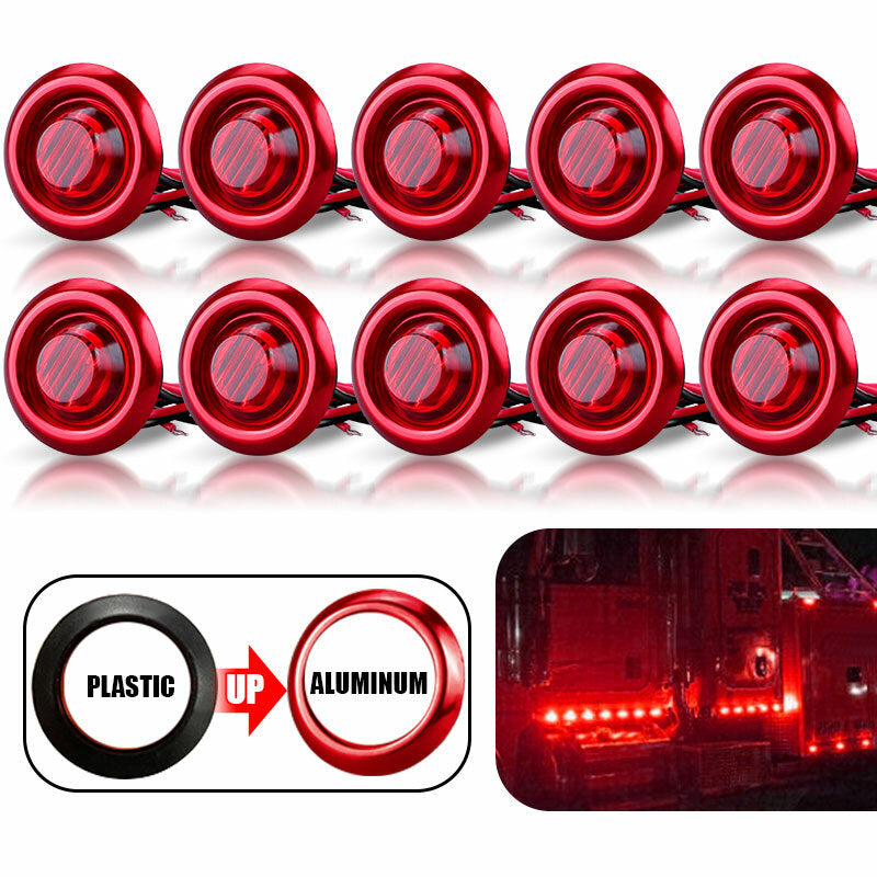 10X 3/4 12V 24V Marker Lights LED Truck Trailer Round Side Bullet Indicator Red