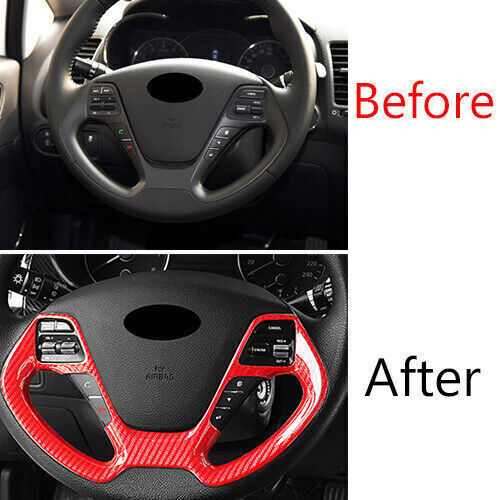 Car Steering Wheel Button Frame Cover Trim for Kia K3 2014-2018 Red Carbon Fiber