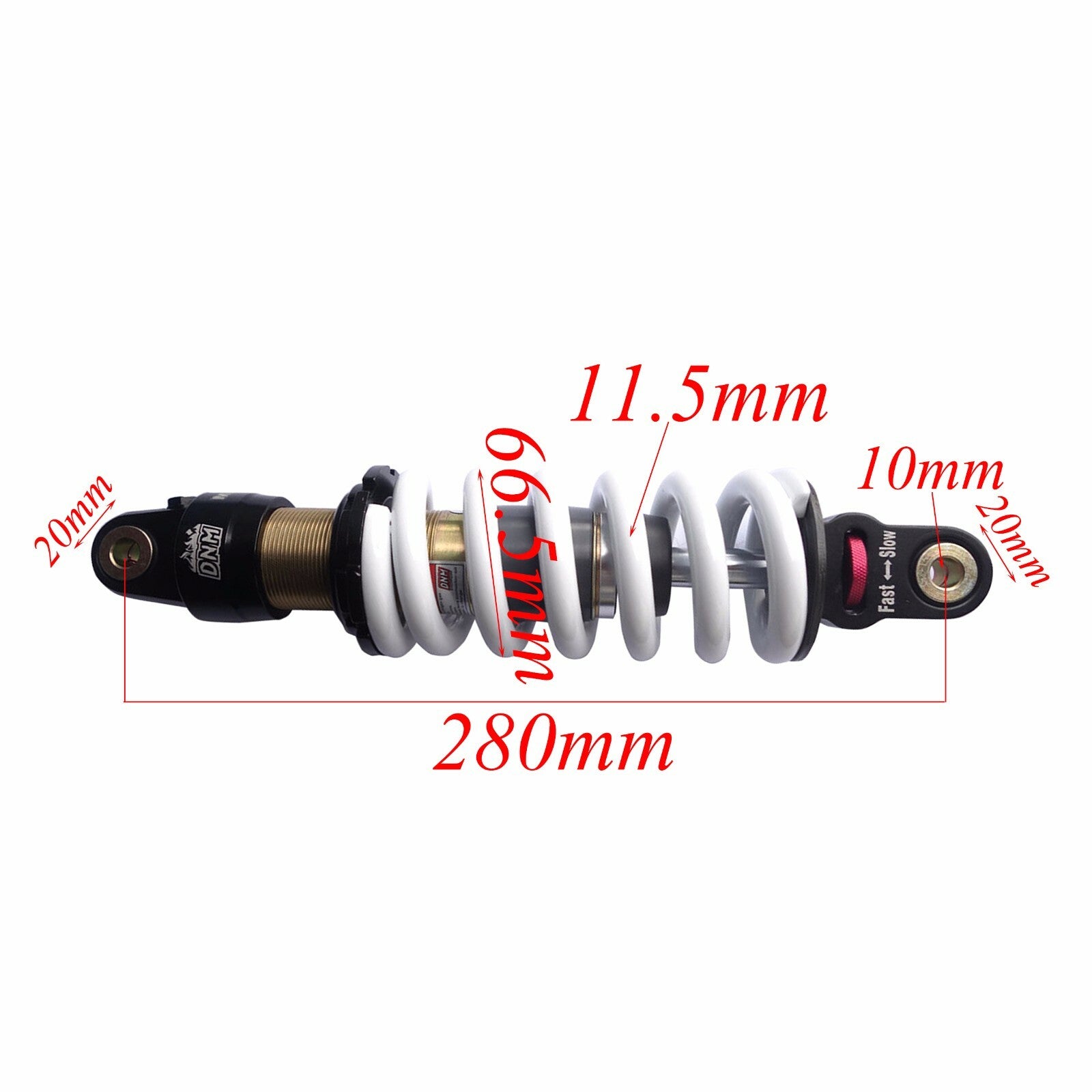 DNM 850LBS 11-inch 280mm rear shock absorber suitable for 150cc and 200cc CRF TTR KLX RM Pitbikes.