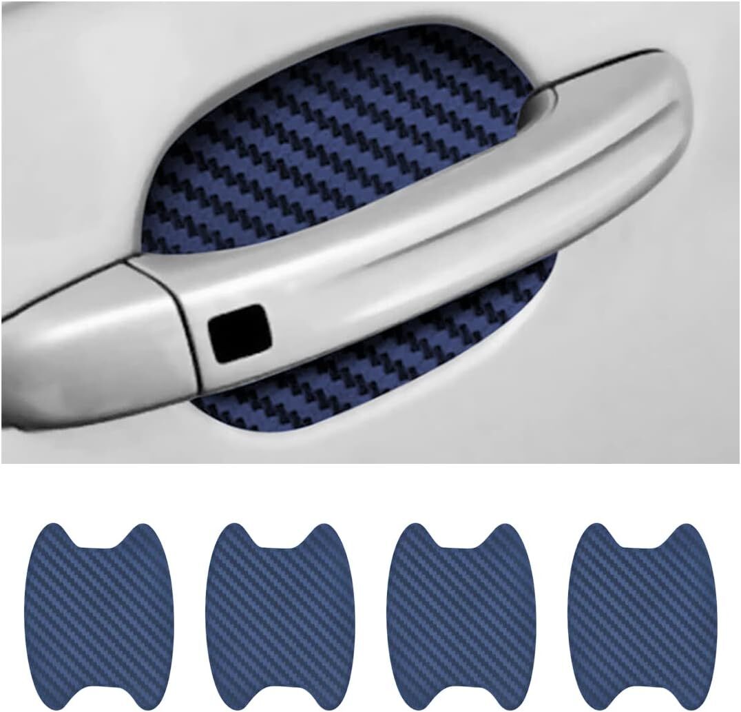 4Pcs Blue Carbon Fiber Car Door Handle Anti-Scratch Protector Film Sticker