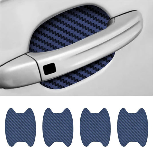 4Pcs Blue Carbon Fiber Car Door Handle Anti-Scratch Protector Film Sticker