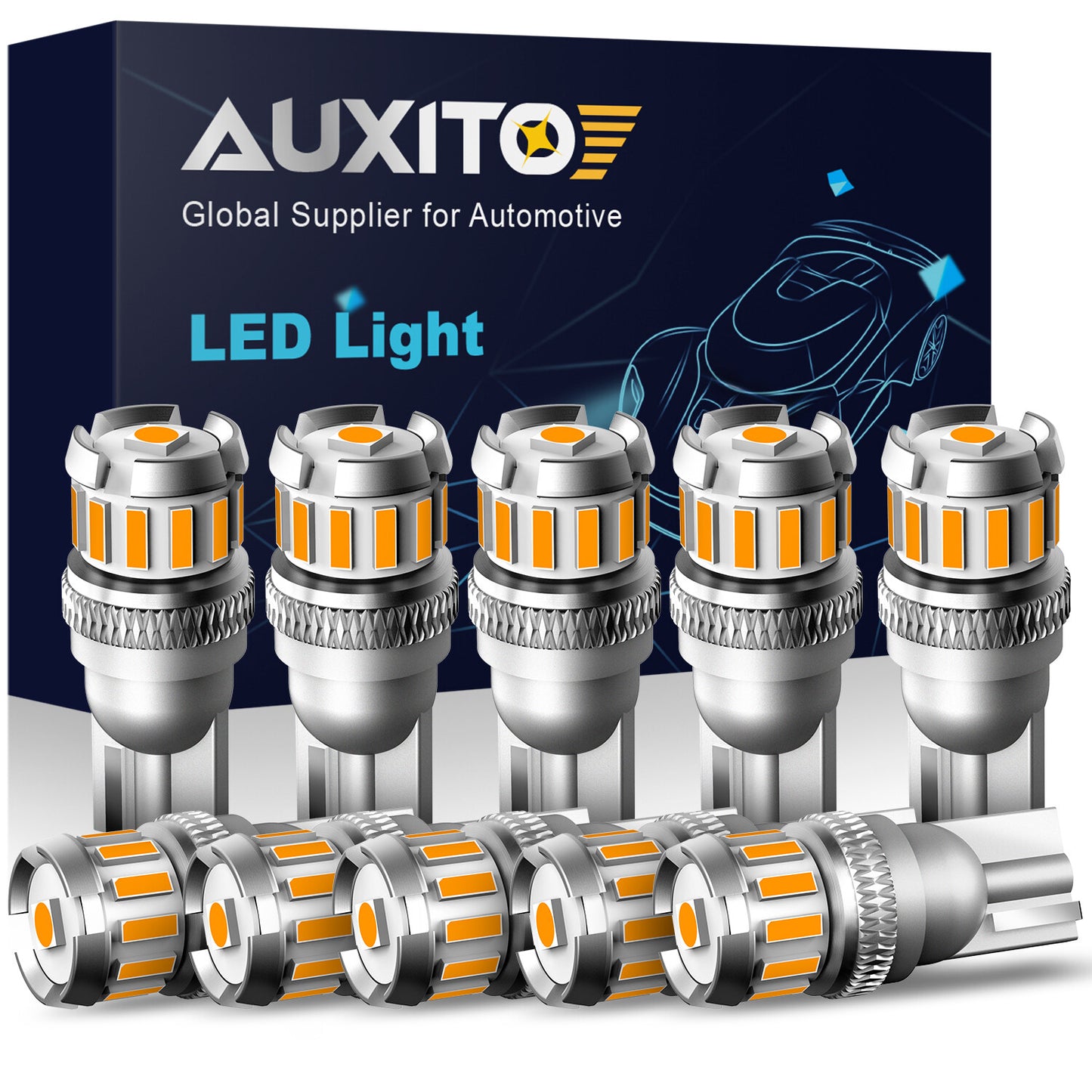 10X 3000K Amber T10/194/921/W5W 13-SMD LED Internal/License Plate Bulb