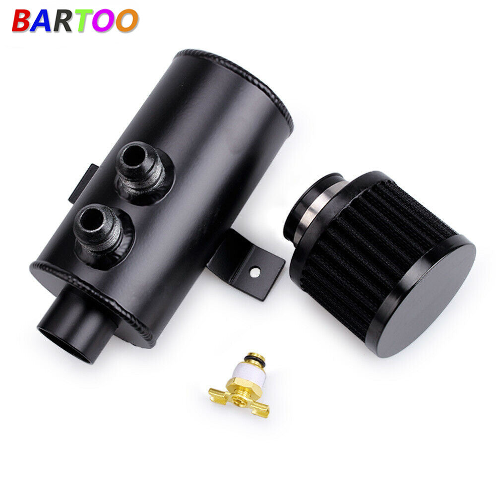 Black Aluminum 10AN Oil Catch Can Reservoir Tank +Breather Filter Baffled Kit