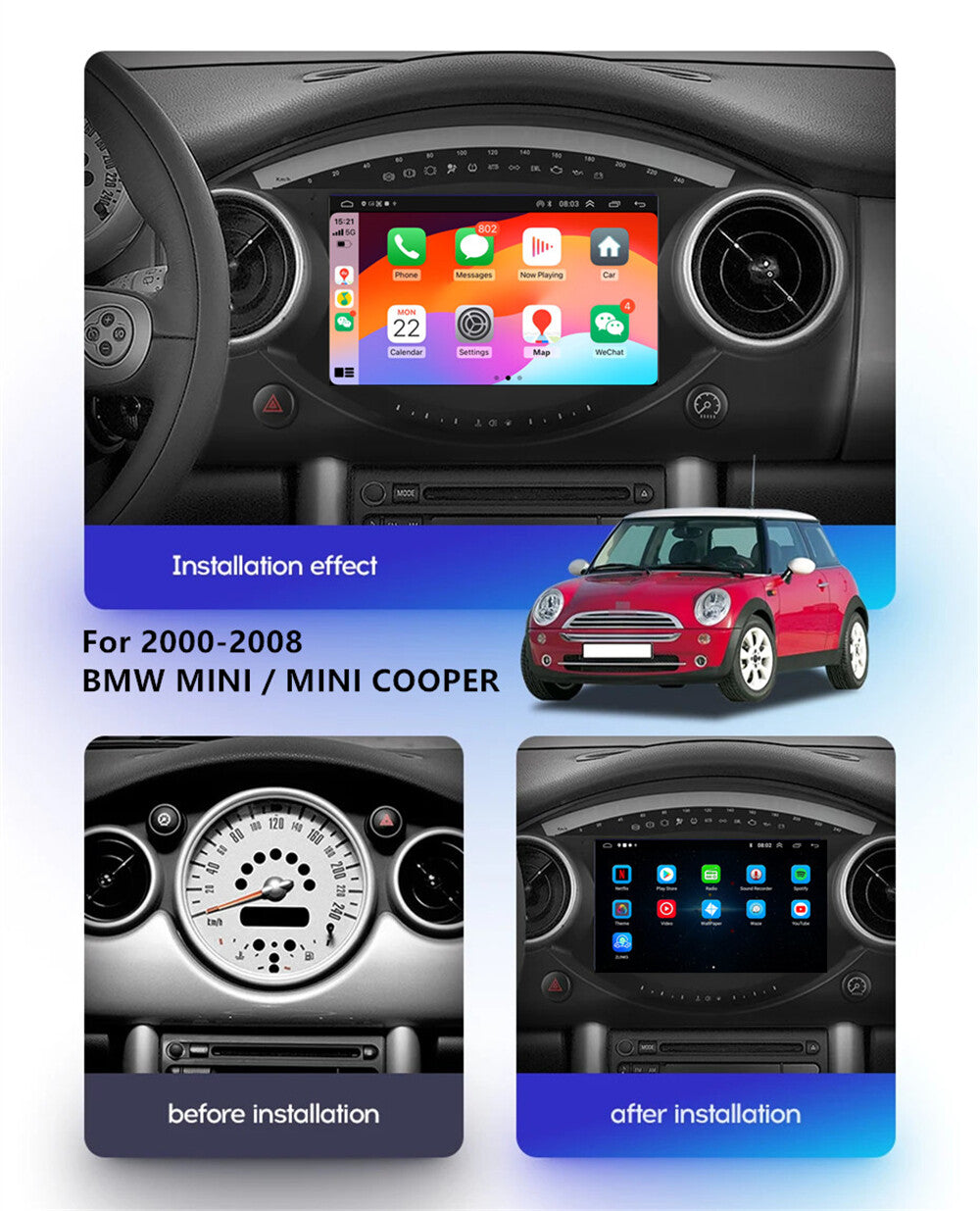9Android 14 4GB 32GB Car Stereo Radio GPS WIFI 4G for BMW for Mini / for Mini Cooper