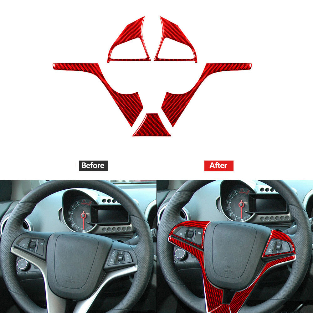 5x Red Carbon Fiber Steering Wheel Accent Cover Type A for Chevrolet Sonic 12-16