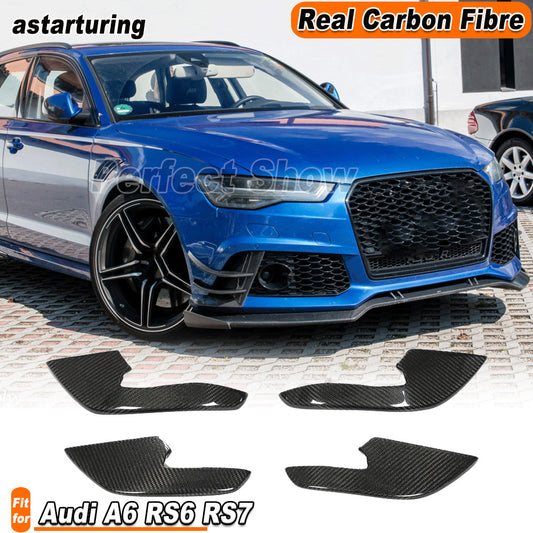 REAL Carbon Front Bumper Splitter Canards Fins Lip for Audi A6 RS6 RS7 2012-2016