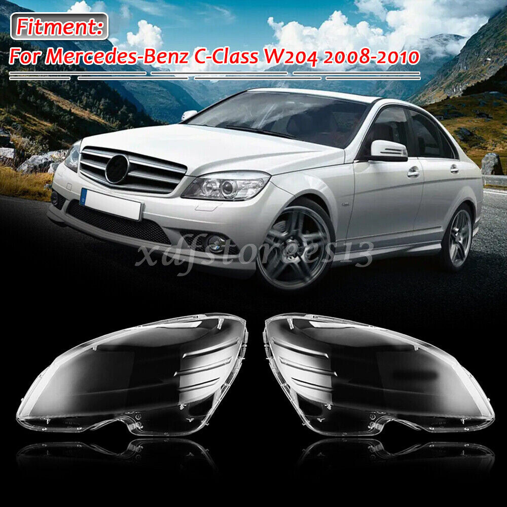 for Mercedes for Benz C W204 2008-2010 LEFT+RIGHT Headlight Lens Cover Replacement