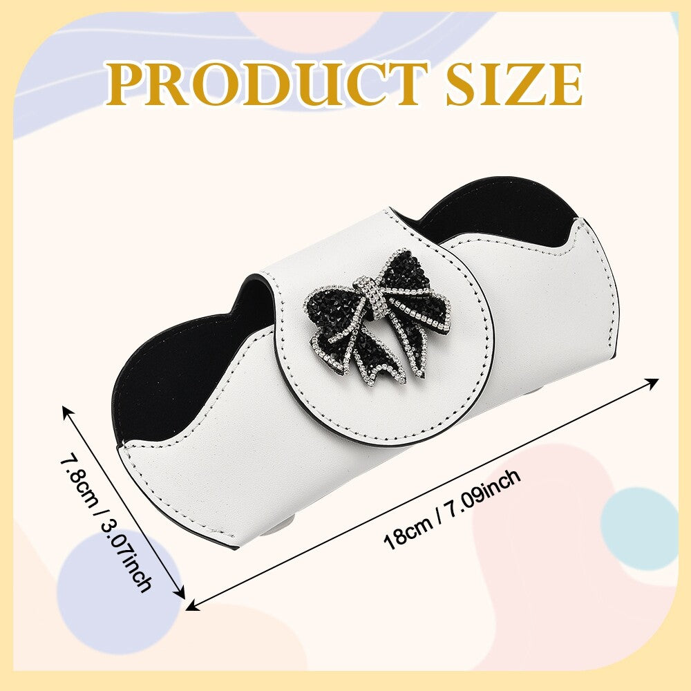 White Sunglasses Holder for Car Viso with Black Bow Glasses Case Protective Box