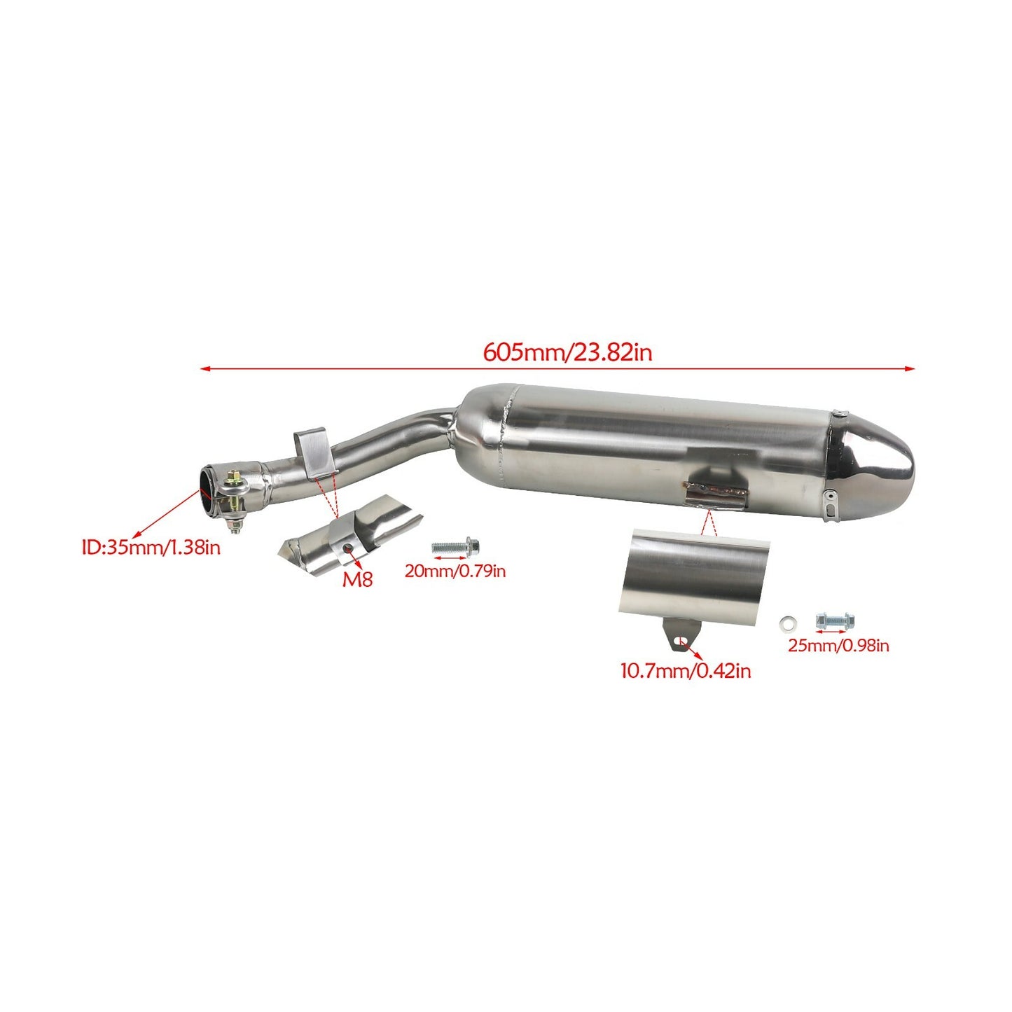 Motorcycle and off-road bicycle exhaust muffler pipes suitable for 150cc, 200cc, and 250cc vertical engines.