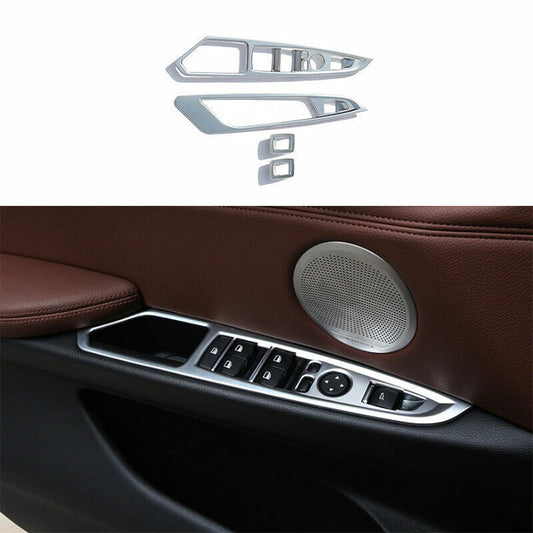 for BMW X5 X6 F15 F16 14-18 ABS Carbon Fiber Window Lock Lift Panel Trims Frame