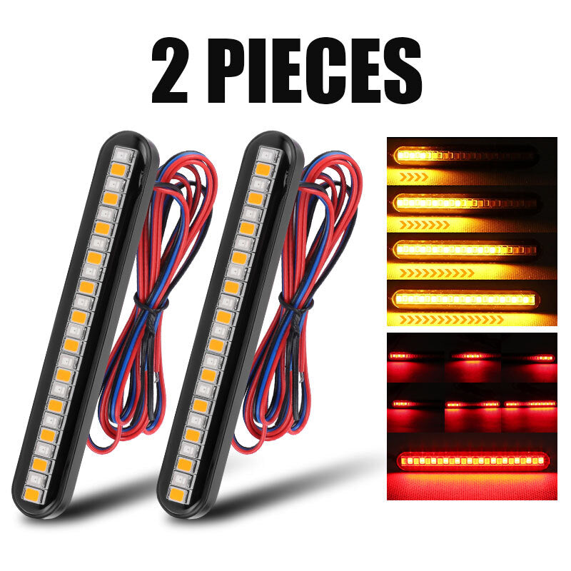 2X Amber Red Motorcycle LED Brake Stop Turn Signal Flowing Tail Light Strip Bar
