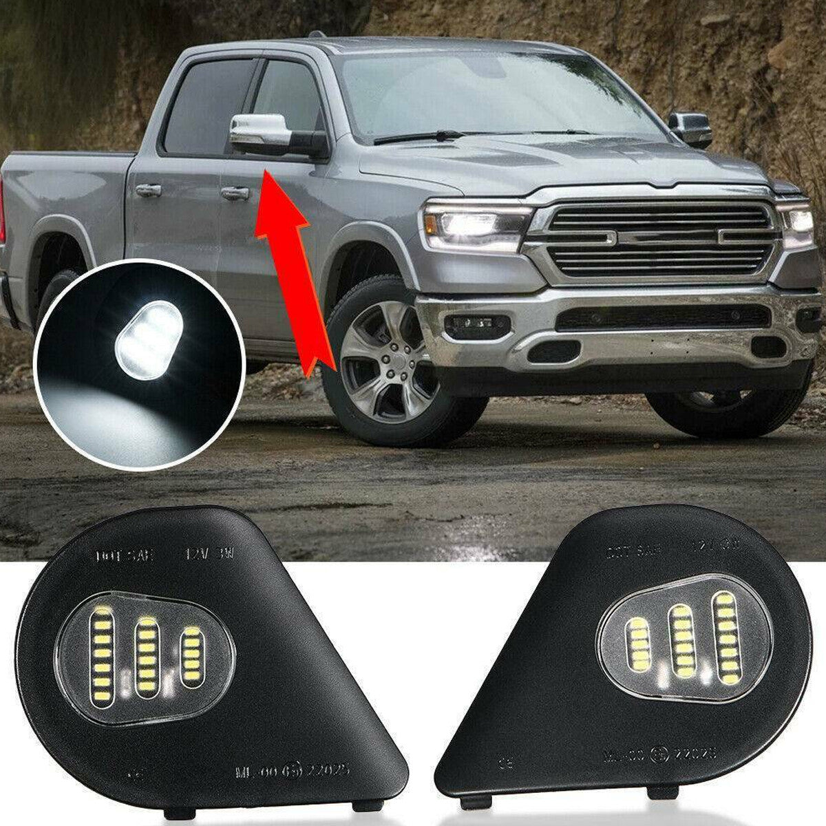 One pair of L+R side mirror puddle lights suitable for 10-19 for Dodge for Ram 1500 2500 3500 4500 5500