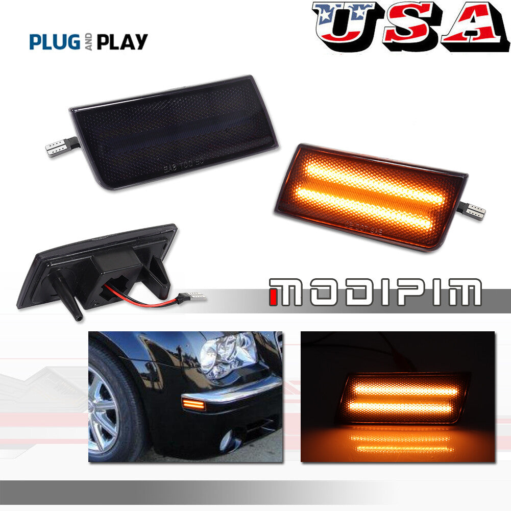 L + R Smoked Amber LED Side Marker Lights and Mudguard Lights for 2005-2010 for Chrysler 300