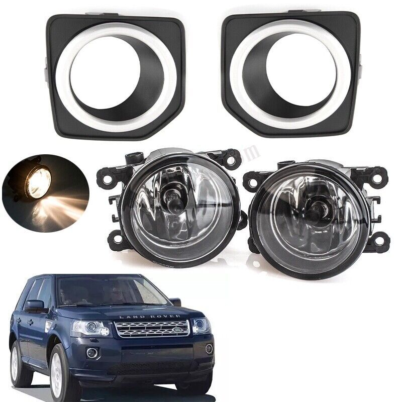 Fog Light Lamps+Covers Trim W/Bulbs Kit for Land Rover LR2 Freelander 2013-2016