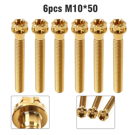 6pcs Bolts Torx Head Flange Screws M10x50mm Gold For Motorcycle Bike