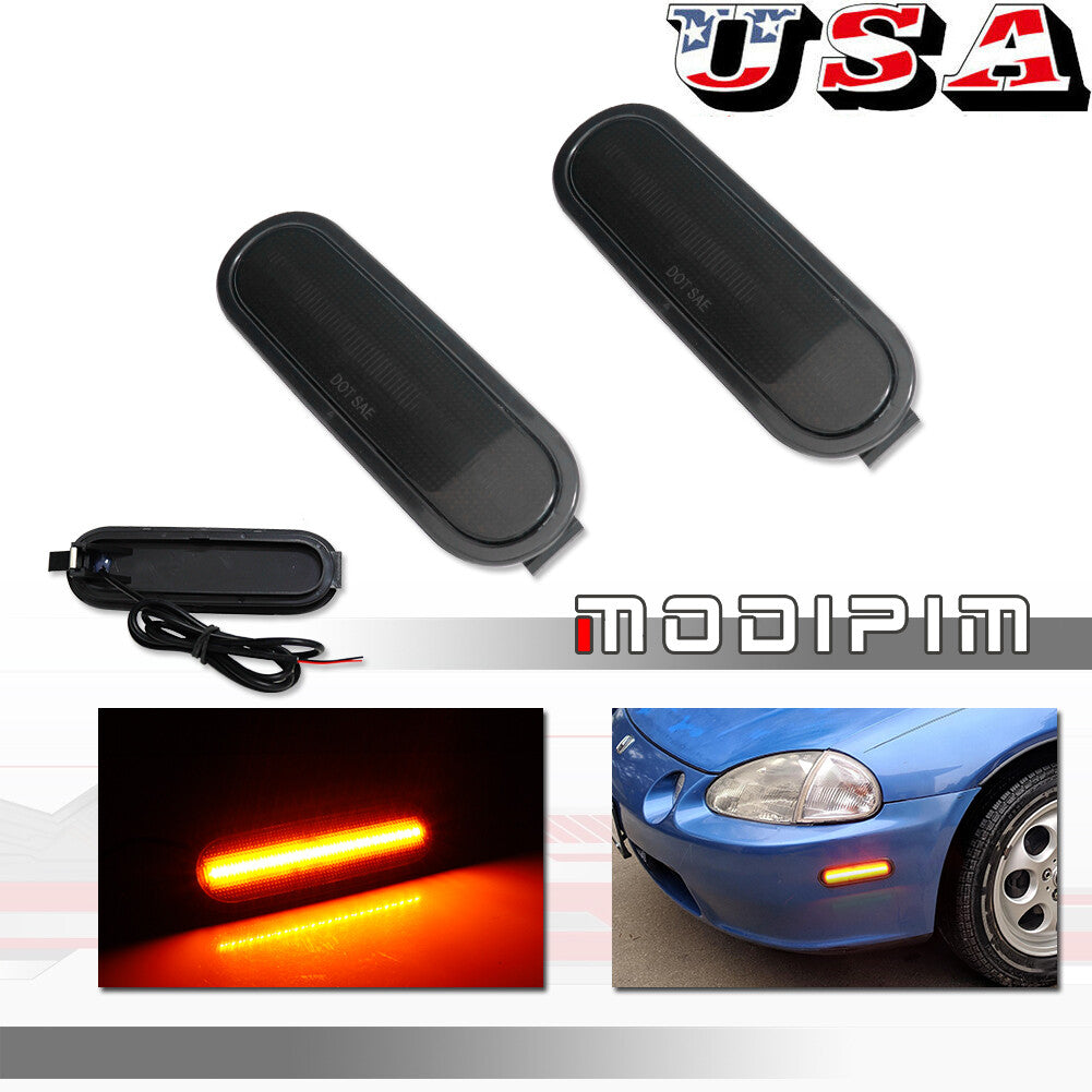 Smoked amber LED front marker lights for 1993-97 for Honda Del Sol.