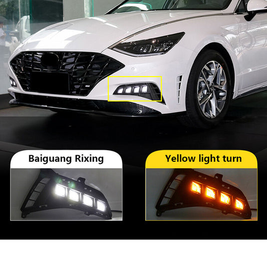 pair of DRL LED headlight fog lights for Hyundai Sonata 10th 2020-2022.