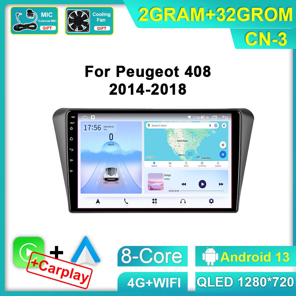 Android Auto CarPlay Car Radio for Peugeot 408 2014-2018 Stereo GPS Video Player