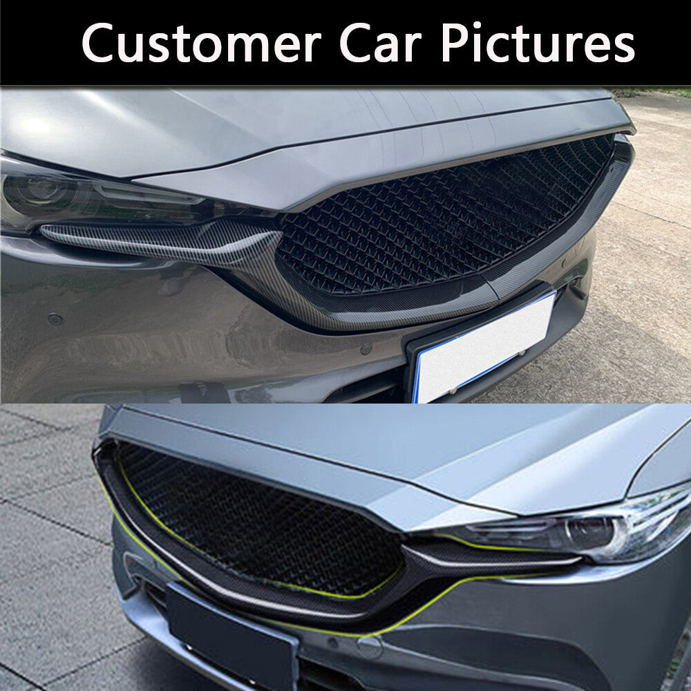 2pcs Front Mesh Grille Grill Strip Cover for Mazda CX-5 CX8 2017-20 Carbon Look