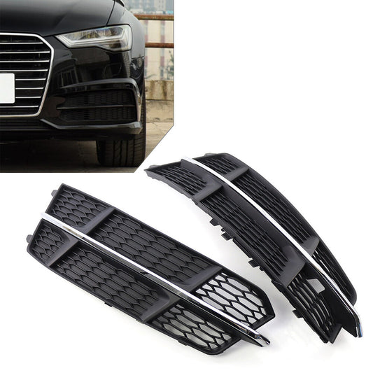 Pair Black Chrome Front Bumper Lower Side Grille for Audi A6 C7 2014-2018