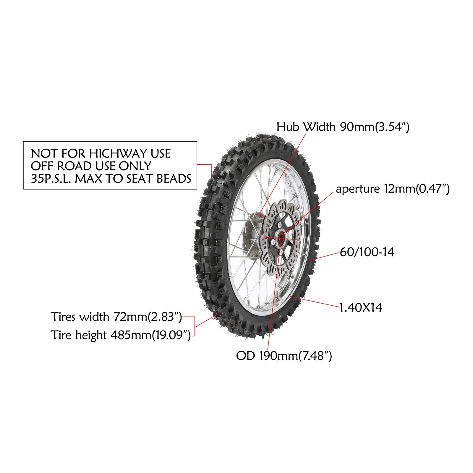 60/100-14 + 80/100-12 front and rear tires and rims SSR 125cc Taotao 110cc Pit bicycle
