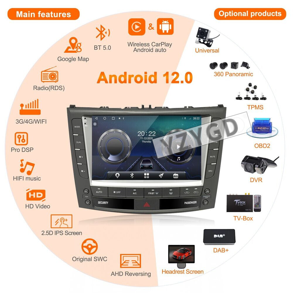 for Lexus IS250 300C 2005-2013 Android Car Radio CarPlay Receiver 128GB Screen