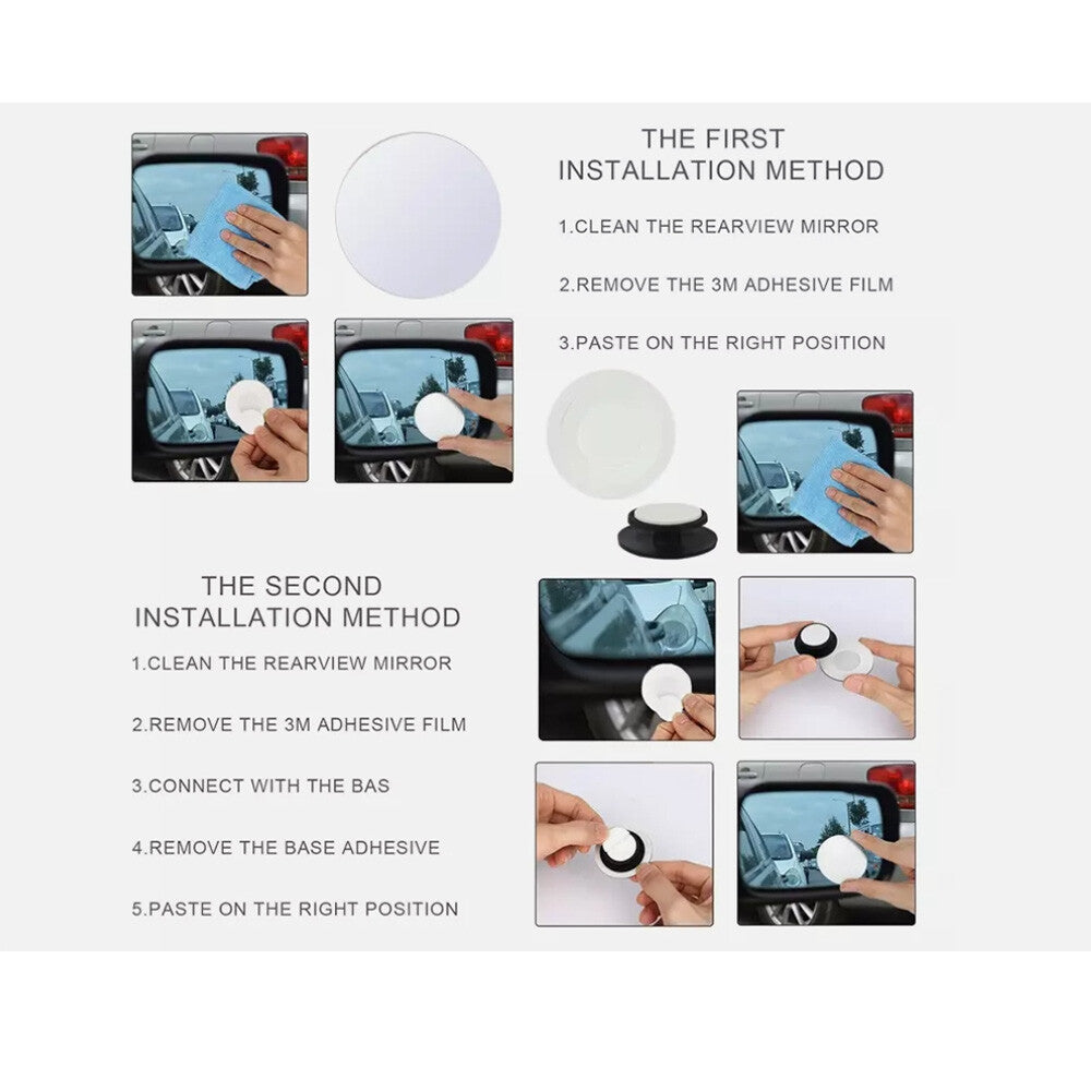 2 Pcs Blind Spot Mirror HD Glass Frameless Convex Rear View 360¡ã Stick On Round