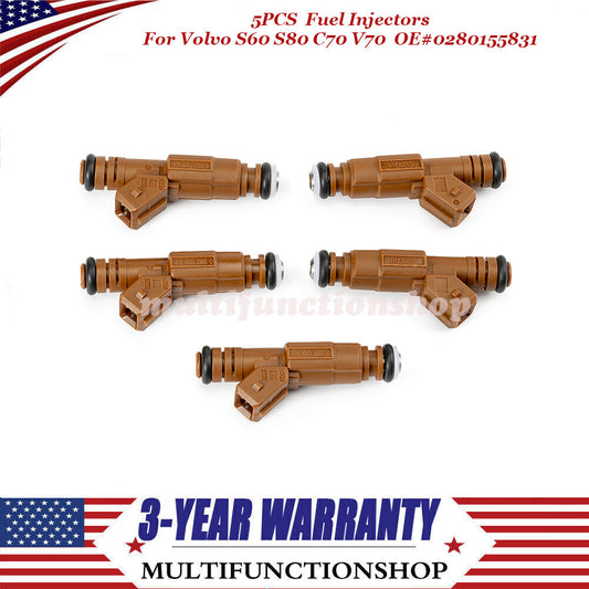 5PCS Fuel Injectors 0280155831 for Volvo S60 S80 C70 V70 XC90 2.4L 2.5L 98-09