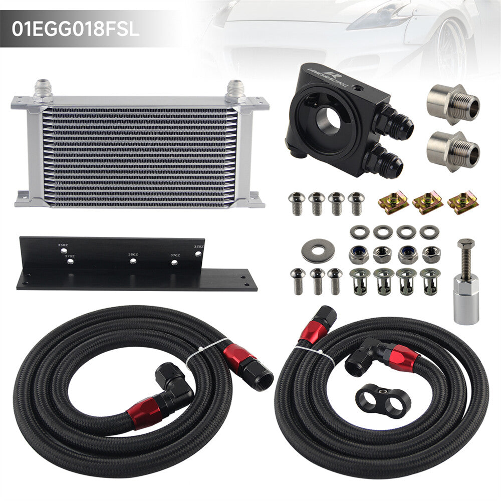 19 Row Oil Cooler Kit Filter Thermostat For Fairlady 350Z Z33 370Z Z34 Silver