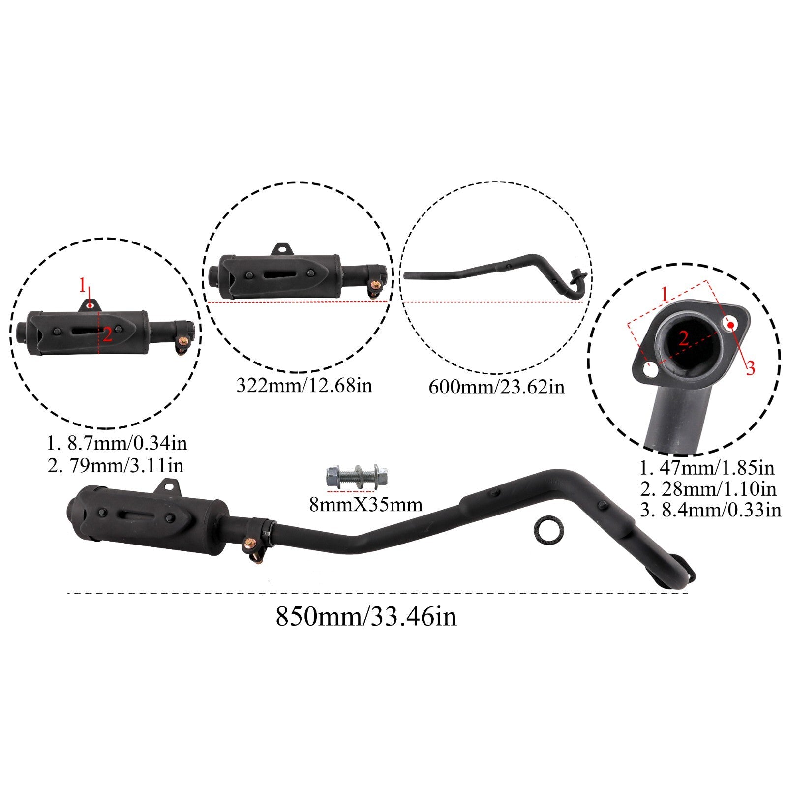 28mm Exhaust Muffler Pipe System For 110cc 125cc 150cc ATV Buggy Quad Kazuma Pit