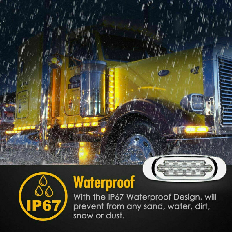 14x 6.5 Clear/Amber 16-LED Trailer RV Side Marker Turn Signal Lights Chrome 12V