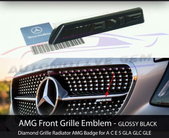 Front Diamond Grille Emblem Radiator Gloss Black Badge For C43 E43 E53 AMG