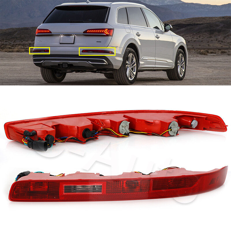 A pair of stop light turn signals for the left and right rear bumpers of for Audi Q7 models from 2006 to 2015.