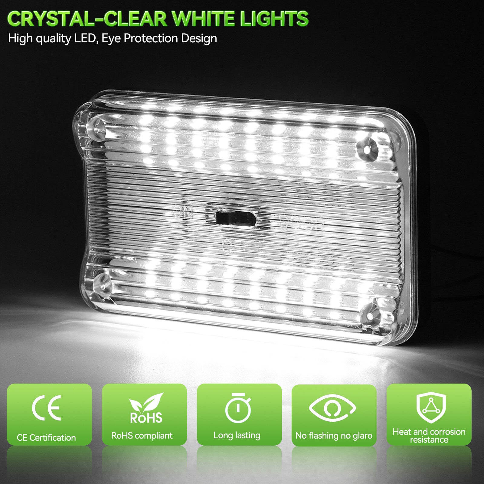 6000K Rectangle 12V Carvan Ceiling Reading Lamps Interior Lights 36LED Universal