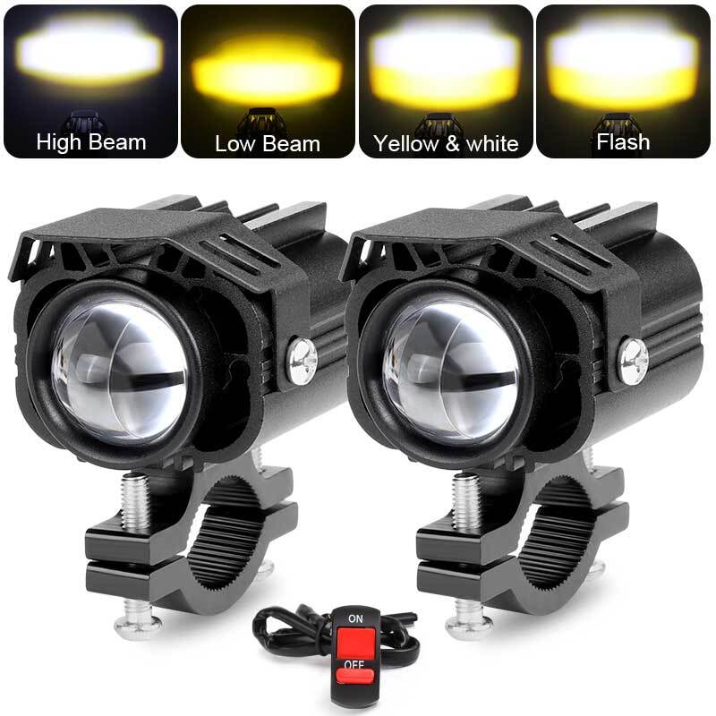 Pair LED Motorcycle Spot Light Headlight Hi/Lo Fog Lamp Yellow White  Switch US