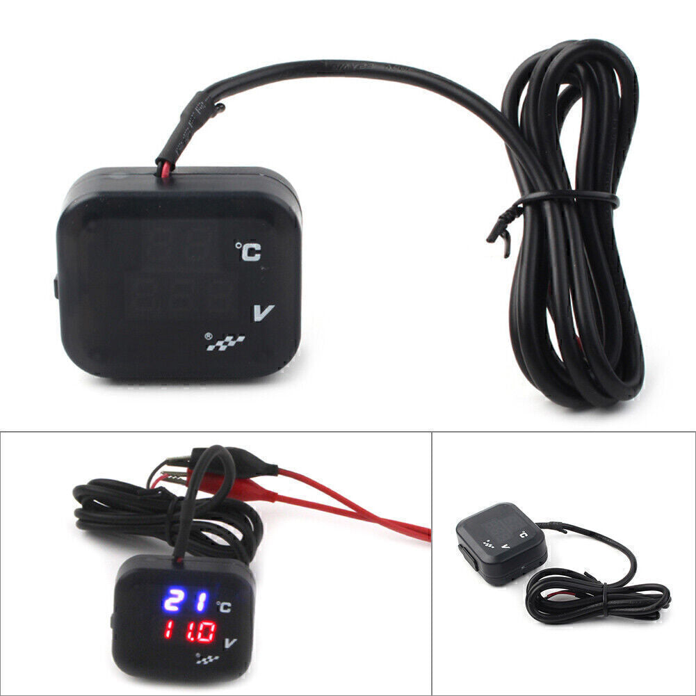 Lufttemperaturanzeige LED Voltmeter Spannung Thermometer Messger?t USB Motorrad