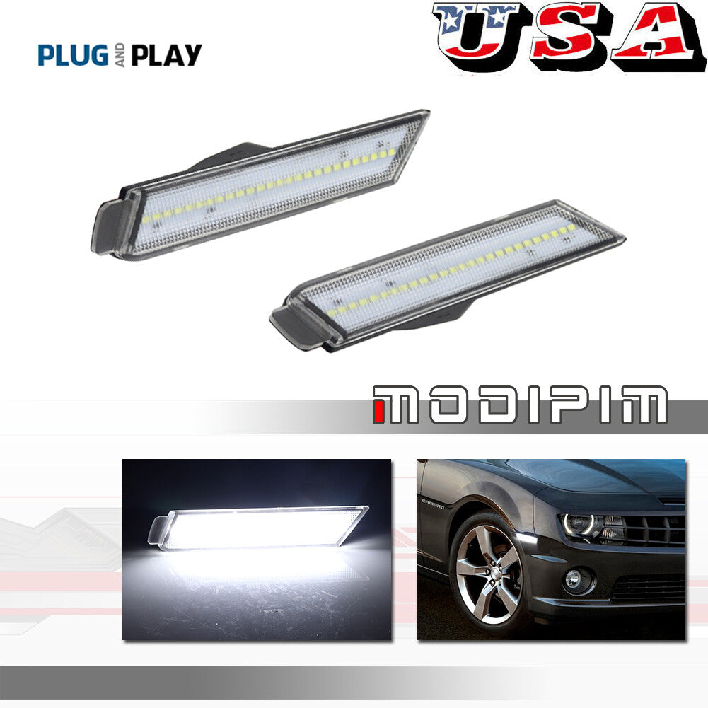 Transparent lens, white LED, front-side marker reflector for 2010-15 for Chevrolet Camaro