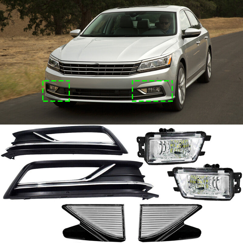 for Passat B8 2016 2017 2018 2019 Set Front Fog Lamp Light+Grille Cover+Trim