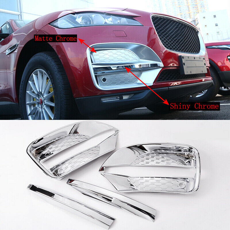 Chrome Front Bumper Fog Light Lamp Decor Cover Trims for Jaguar F-PACE 2016-2020