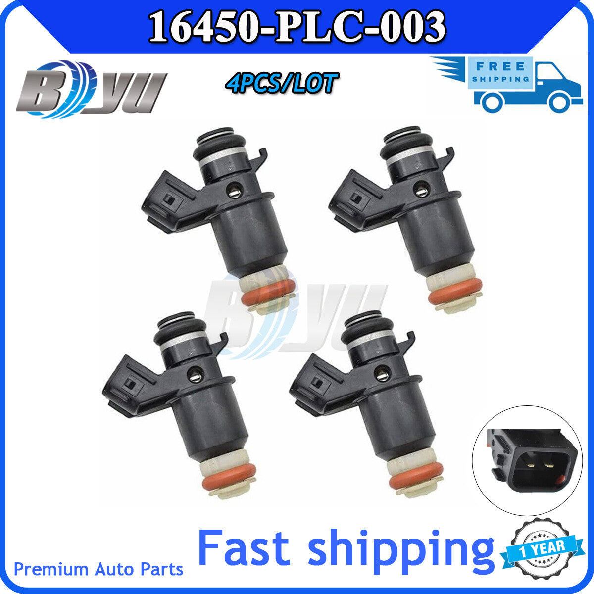 Four new fuel injector nozzles, 16450-PLC-003 and 16450-PLD-004, for Honda for Civic 1.7L.