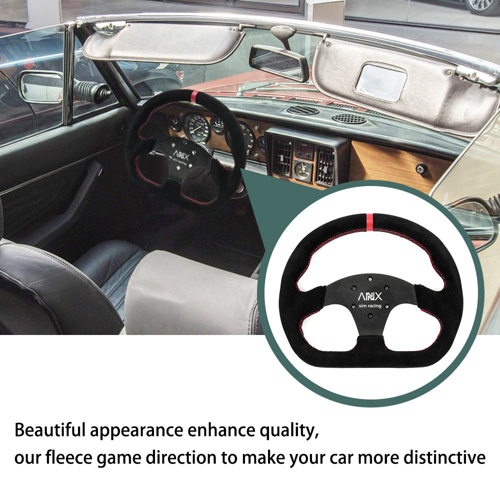 325mm Universal Flat Suede Leather Sports Racing Drift Steering Wheel Black