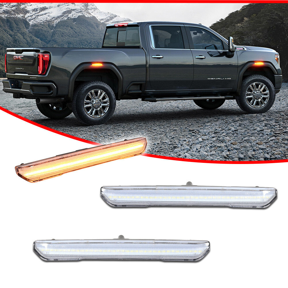 Transparent amber LED F/R side marker lights suitable for 20-24 for GMC for Sierra 2500 3500 Denali AT4