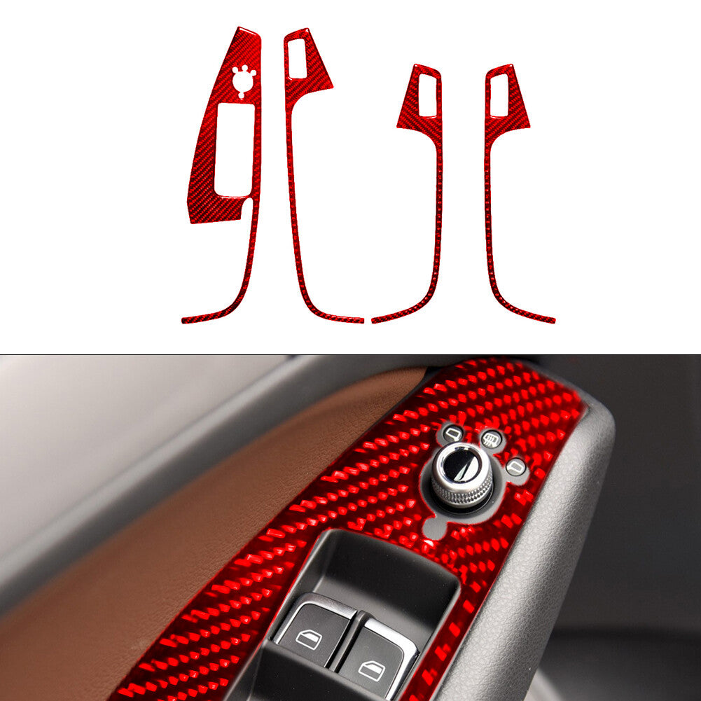 for Audi Q5 2009-2017 4Pcs Red Window Lift Button Trim Cover Decor Carbon Fiber