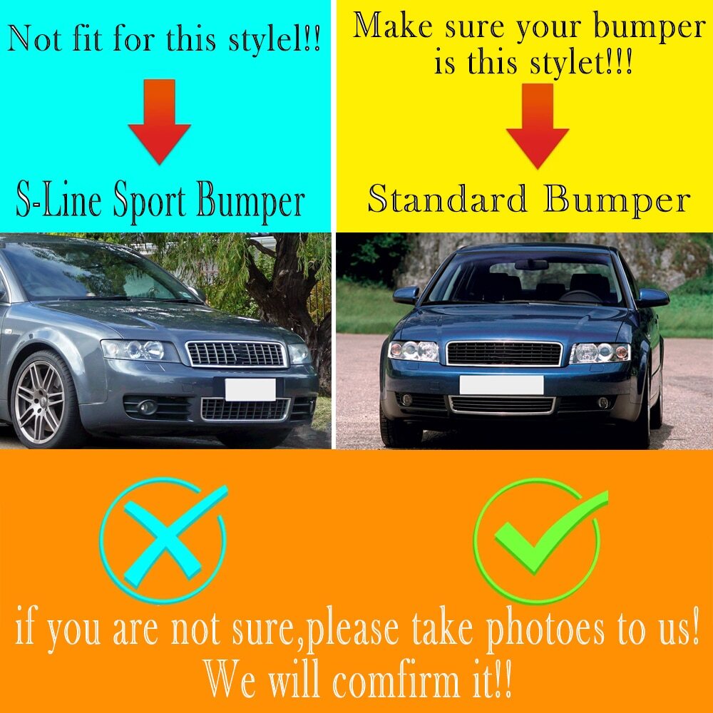 Front Bumper Lower Grille+Fog Light Grill Left Right for Audi A4 B6 2001-2005