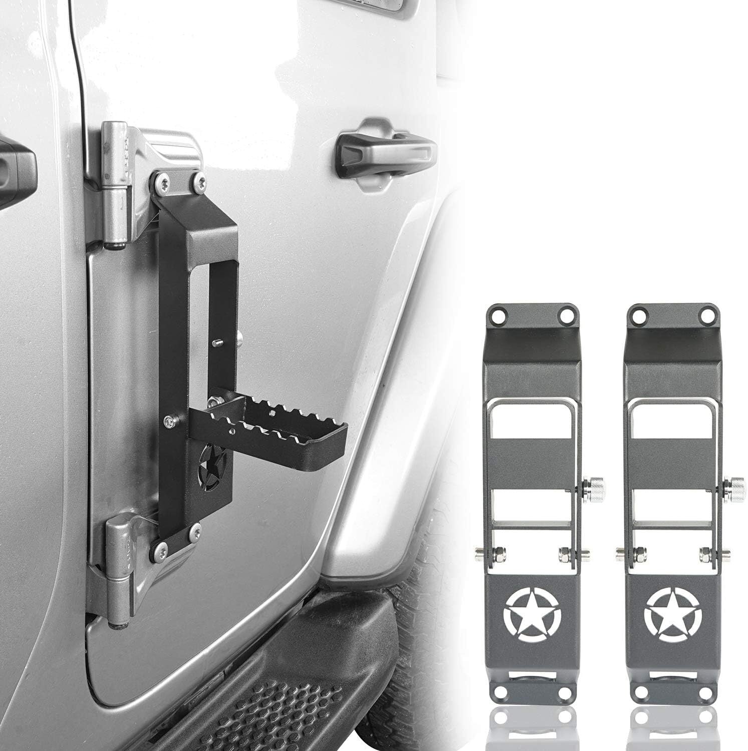 Auto Car Door Hinge Steps Metal Folding Foot Pedal to Rooftop w/Star Sign Black