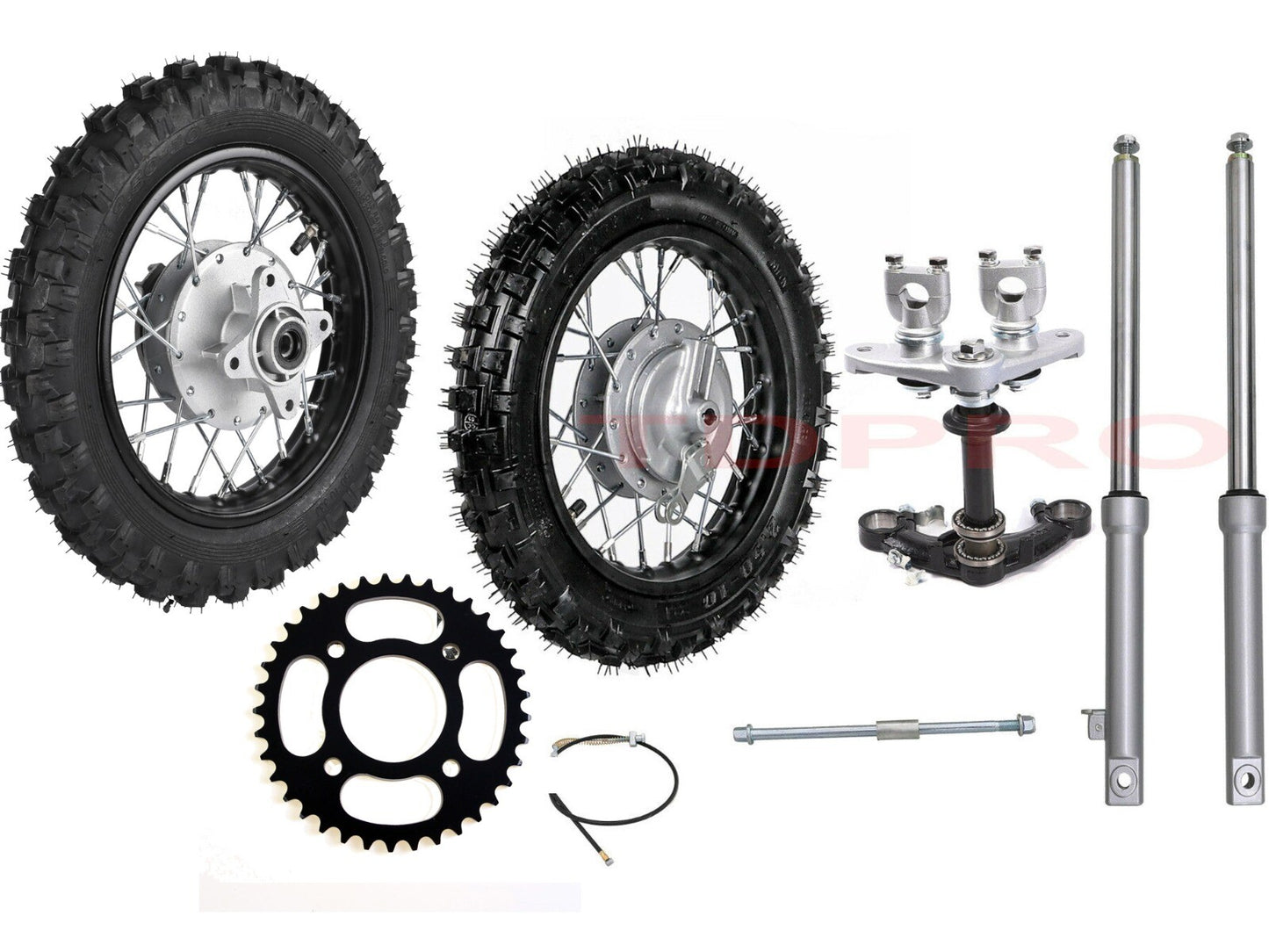 10 Front Rear Wheel + Front Forks for Mini Pit Dirt Bike Razor CRF50 TTR50 PW50