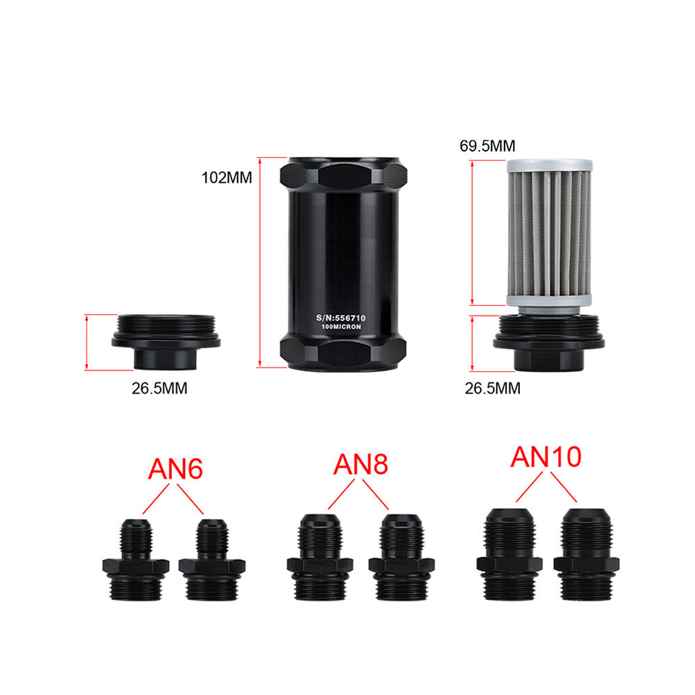 E85 Ethanol AN6 AN8 AN10 Inline Fuel Filter W/100 Micron Stainless Steel Element