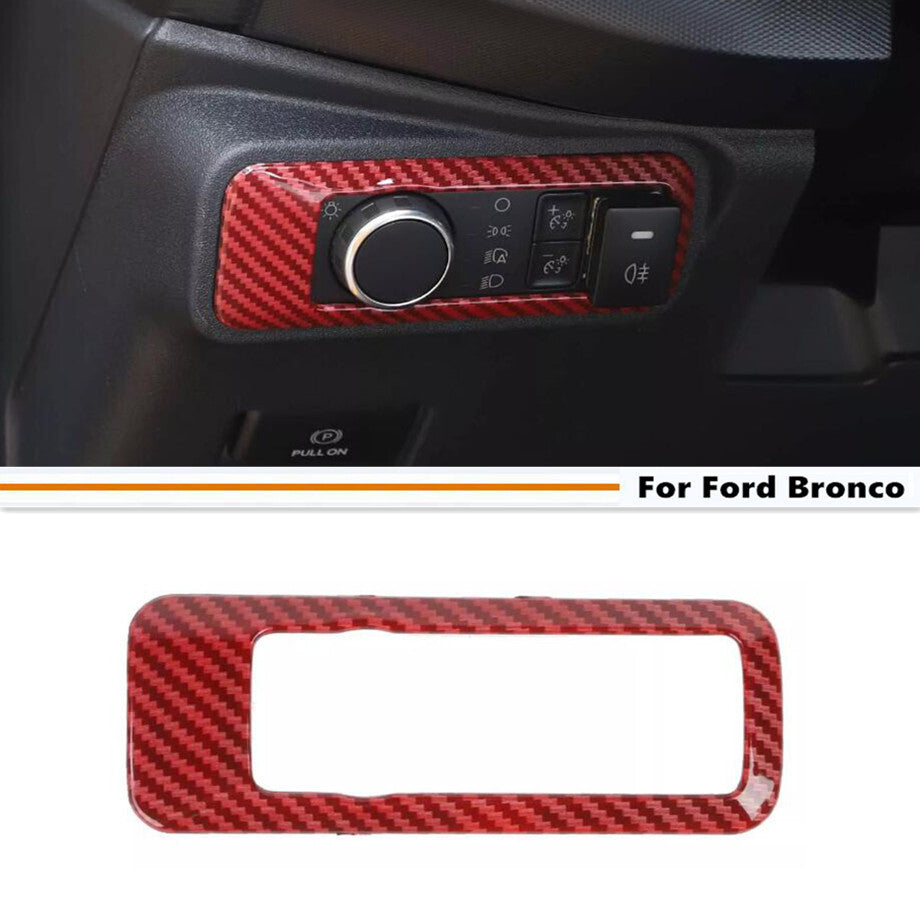 Red carbon fiber headlight switch button cover trim accessory for Ford for Mustang 21-24