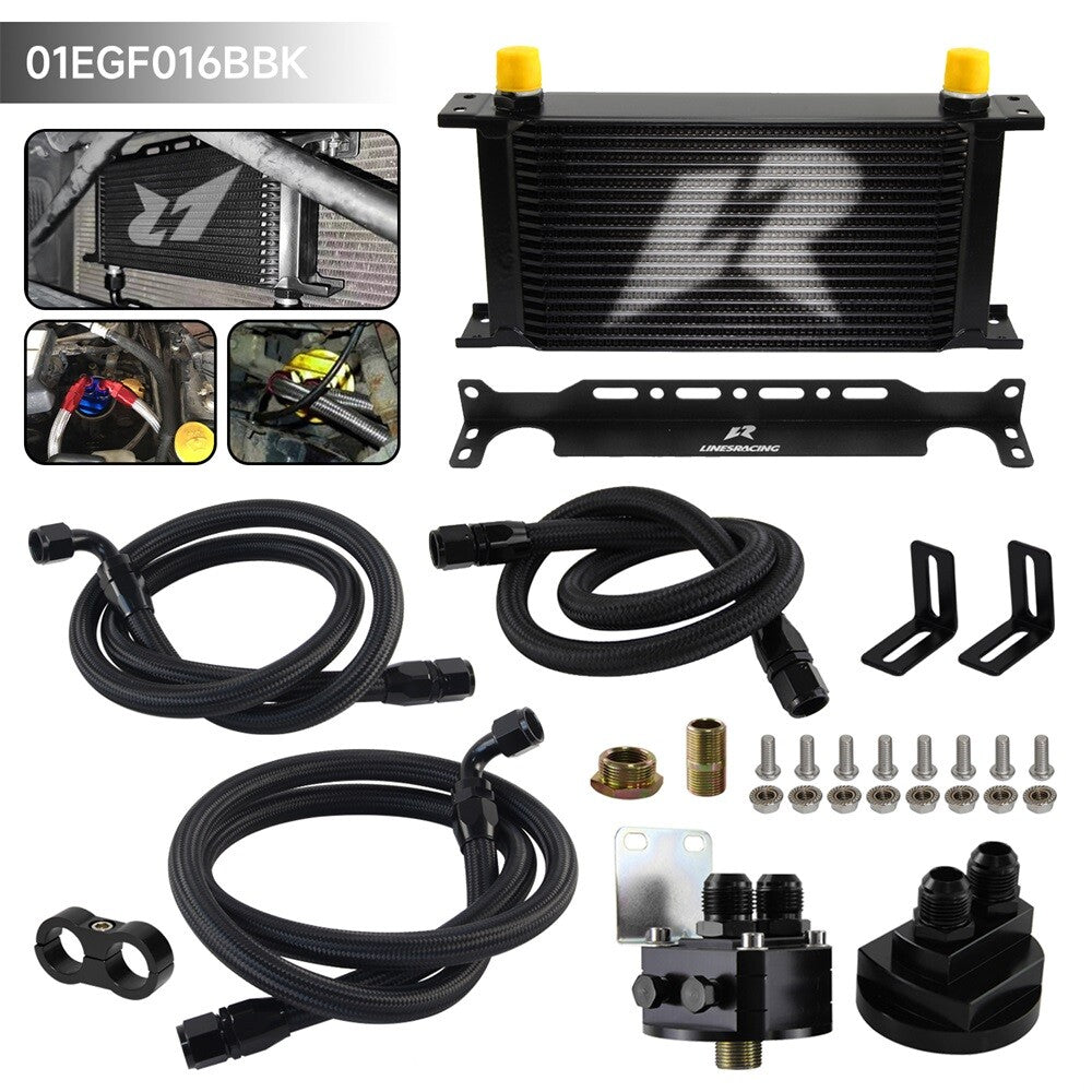 LR 19 Row AN10 Oil cooler w/Bracket+Filter Relocation Adapter Hose Kit Black